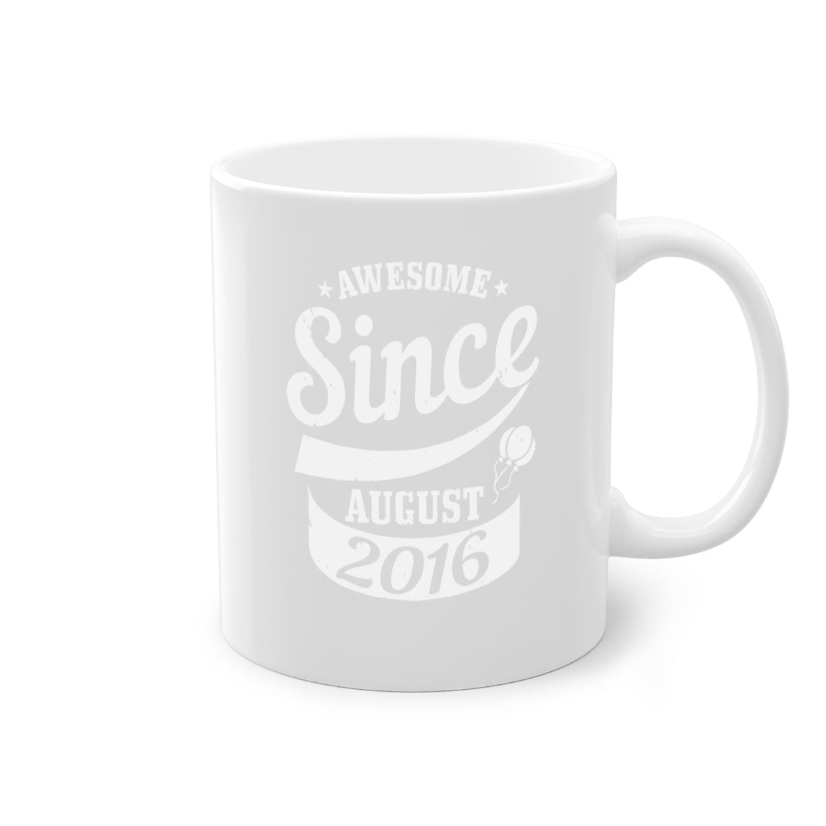 Awesome since August Style 11# Mug with colorful handle and interior, glossy finish, available in two sizes.