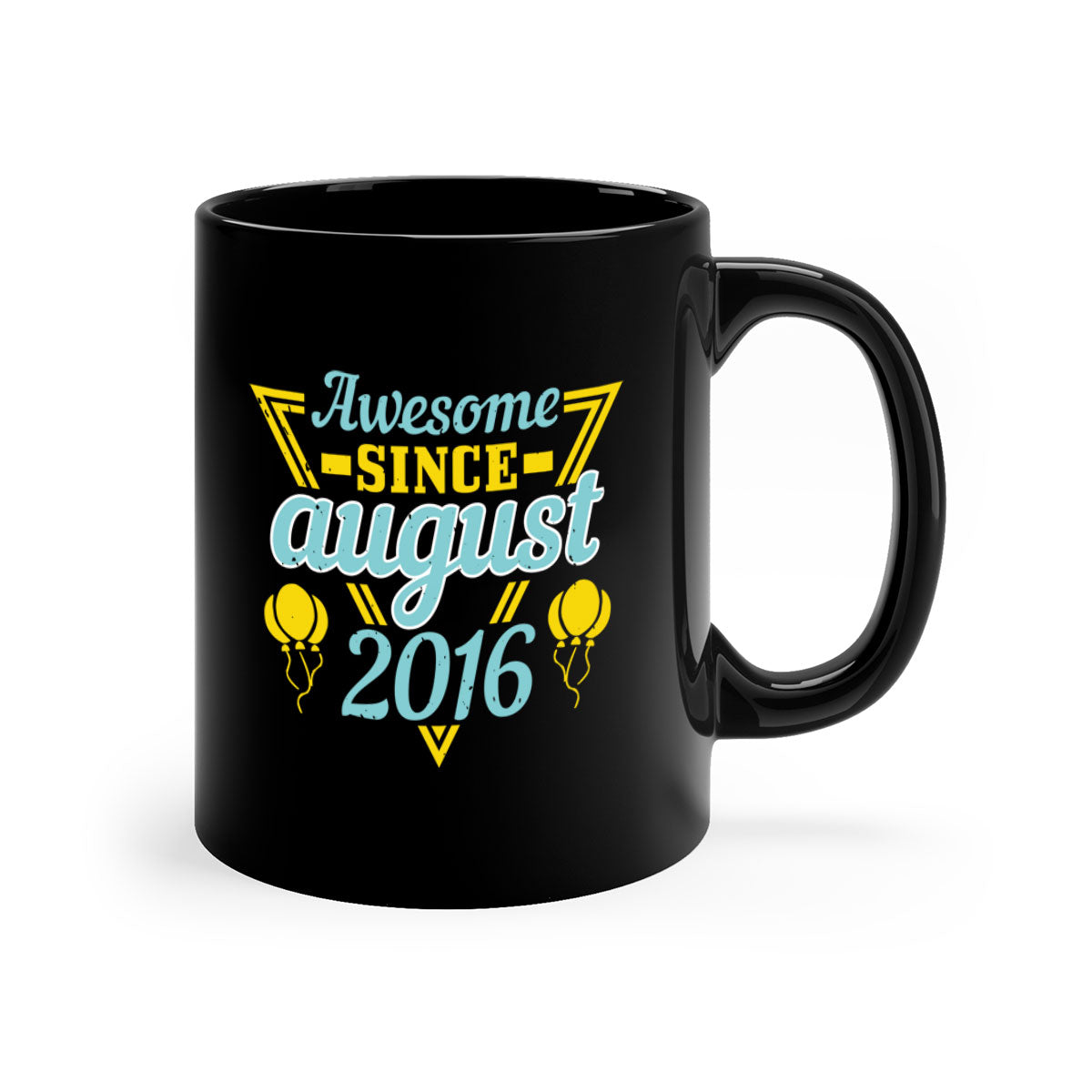 Awesome since August Style 13# Mug featuring a glossy finish, colored handle, and interior in five vibrant colors.