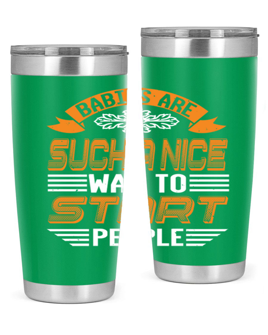 Stylish 20oz and 30oz stainless steel tumblers with a baby shower theme, featuring double wall vacuum insulation and a drink-thru lid.