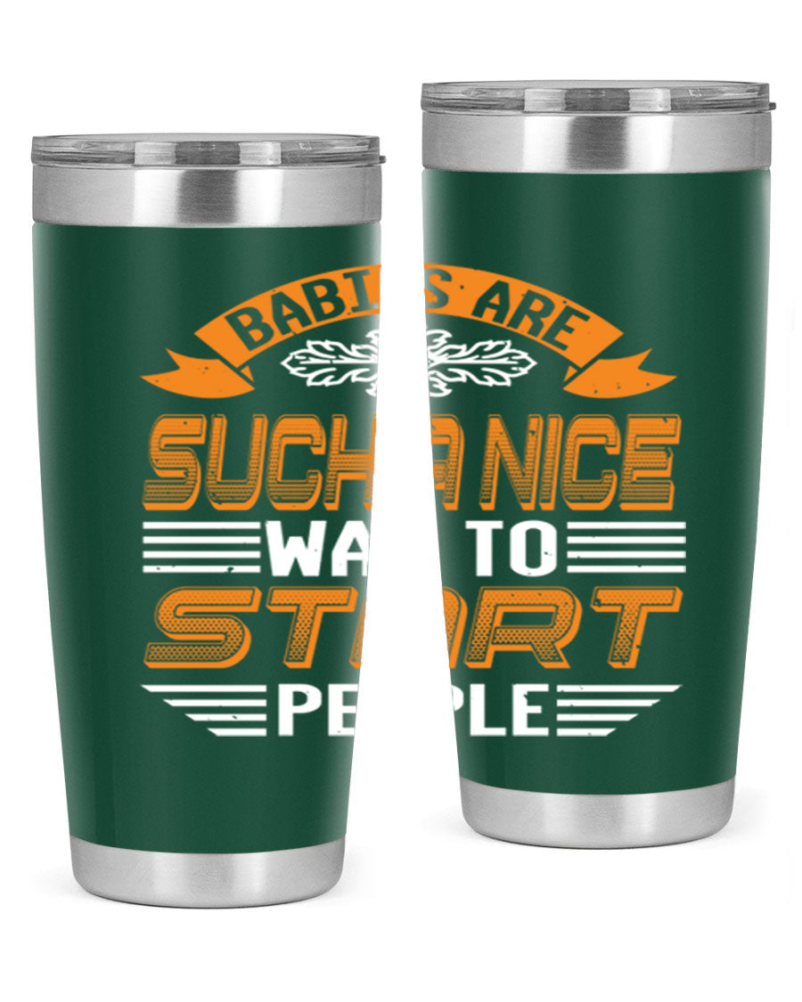 Stylish 20oz and 30oz stainless steel tumblers with a baby shower theme, featuring double wall vacuum insulation and a drink-thru lid.