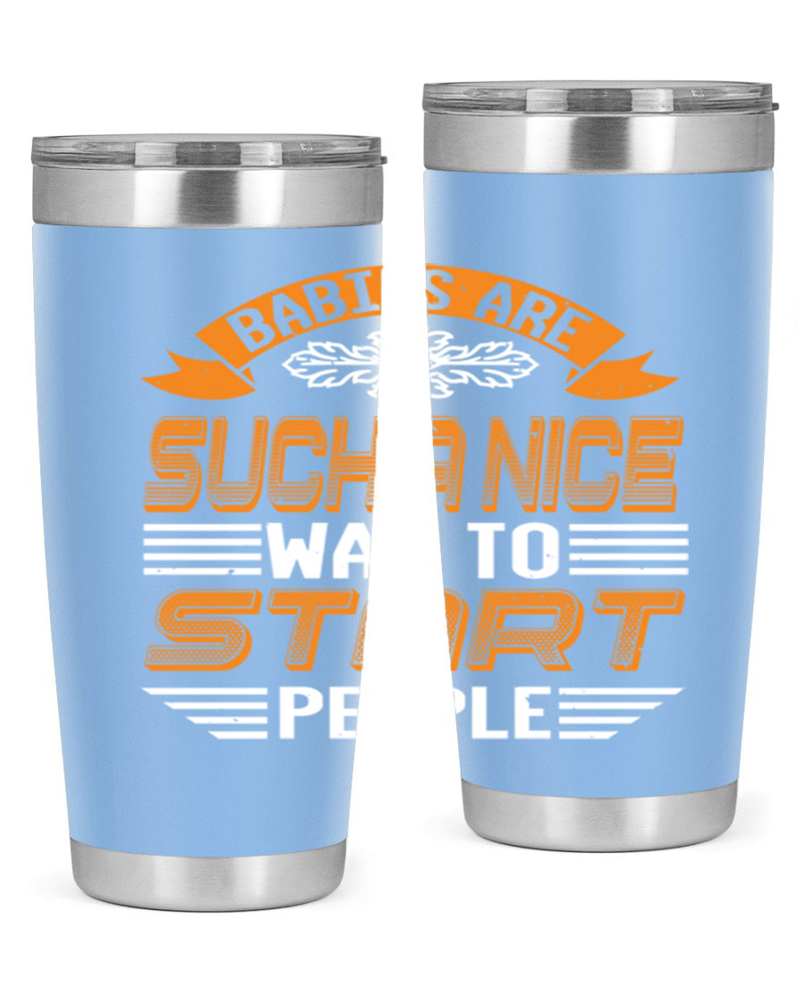Stylish 20oz and 30oz stainless steel tumblers with a baby shower theme, featuring double wall vacuum insulation and a drink-thru lid.