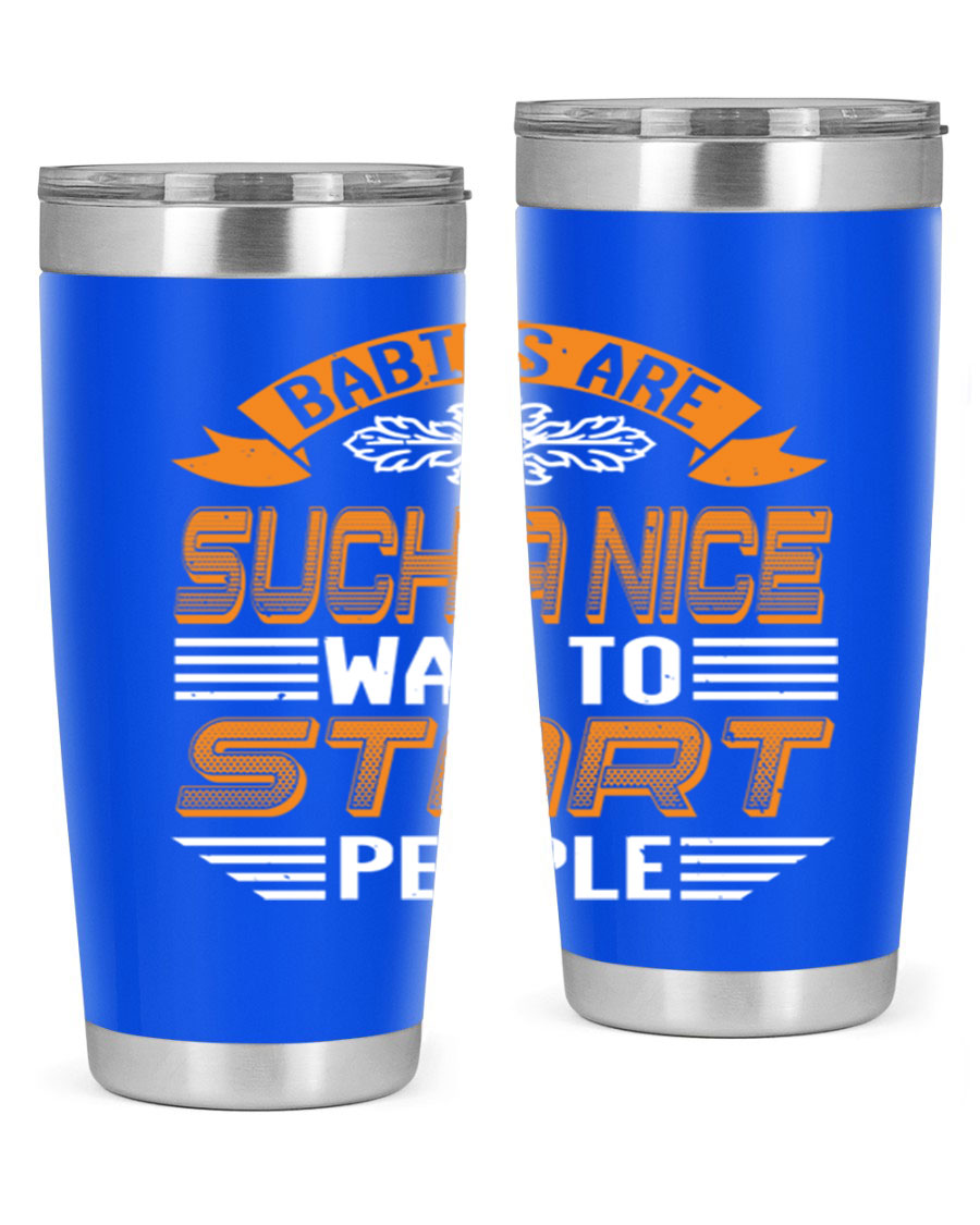 Stylish 20oz and 30oz stainless steel tumblers with a baby shower theme, featuring double wall vacuum insulation and a drink-thru lid.