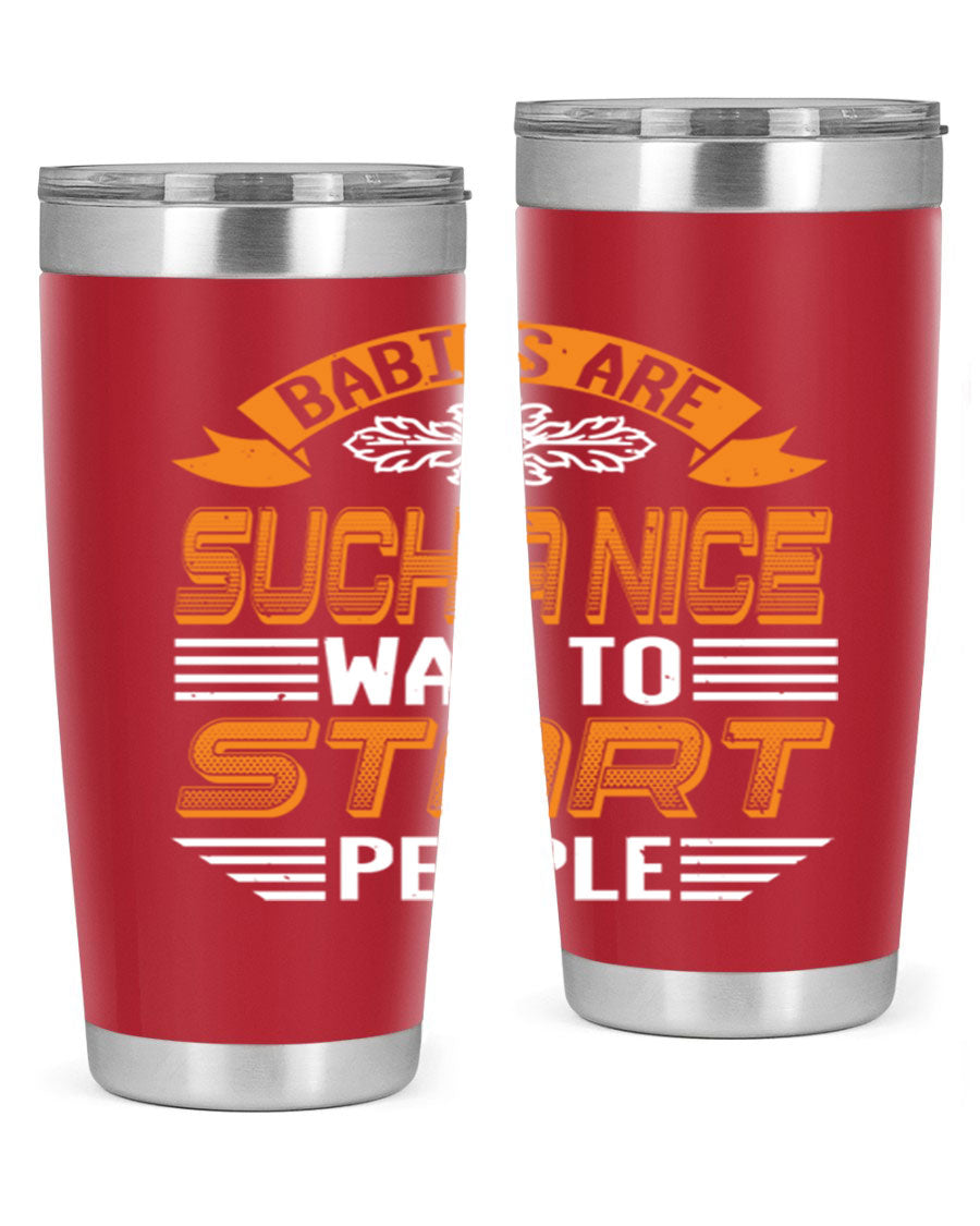 Stylish 20oz and 30oz stainless steel tumblers with a baby shower theme, featuring double wall vacuum insulation and a drink-thru lid.