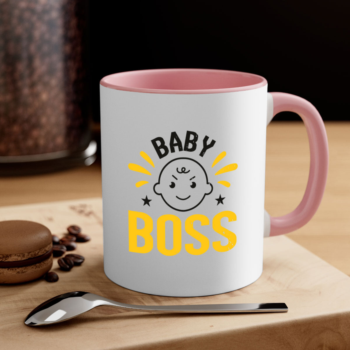 Baby Boss Style 6# Mug featuring a glossy finish, colored handle, and interior, available in multiple colors and sizes.