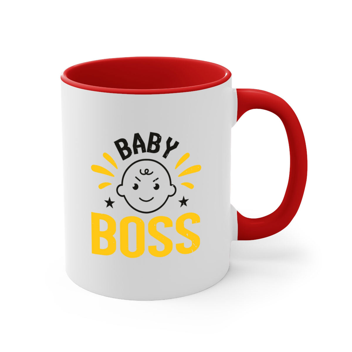 Baby Boss Style 6# Mug featuring a glossy finish, colored handle, and interior, available in multiple colors and sizes.
