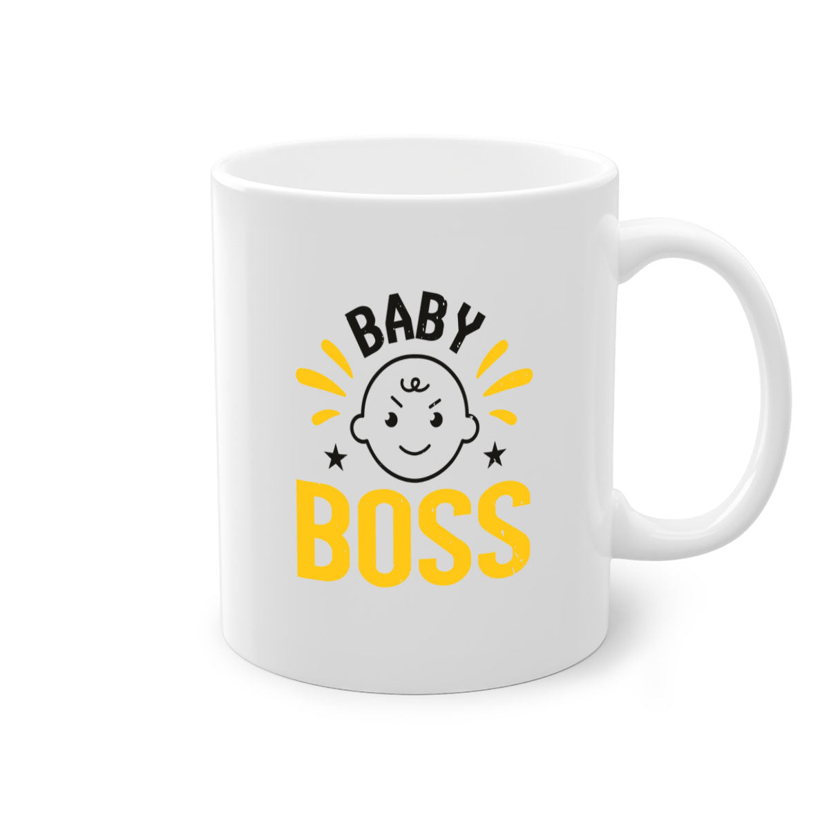 Baby Boss Style 6# Mug featuring a glossy finish, colored handle, and interior, available in multiple colors and sizes.