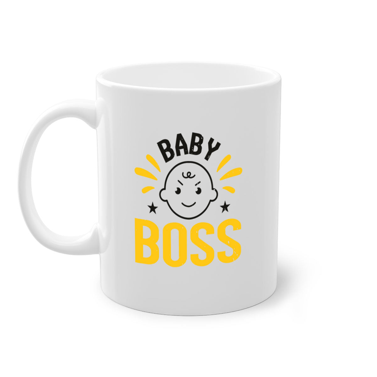 Baby Boss Style 6# Mug featuring a glossy finish, colored handle, and interior, available in multiple colors and sizes.