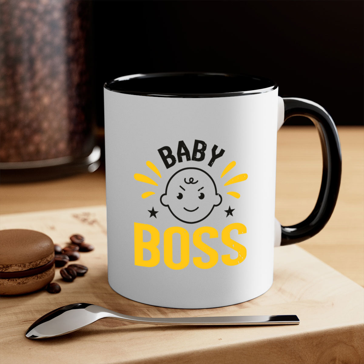 Baby Boss Style 6# Mug featuring a glossy finish, colored handle, and interior, available in multiple colors and sizes.