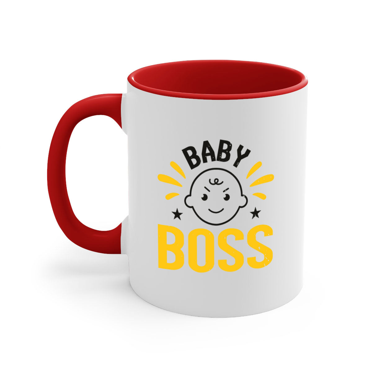 Baby Boss Style 6# Mug featuring a glossy finish, colored handle, and interior, available in multiple colors and sizes.