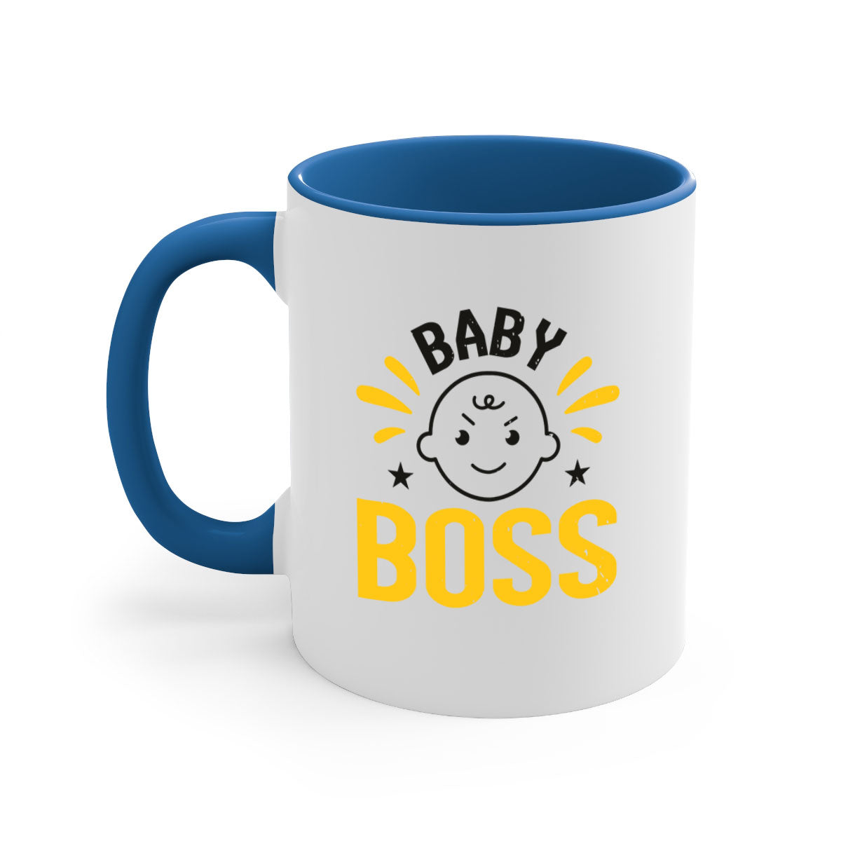 Baby Boss Style 6# Mug featuring a glossy finish, colored handle, and interior, available in multiple colors and sizes.