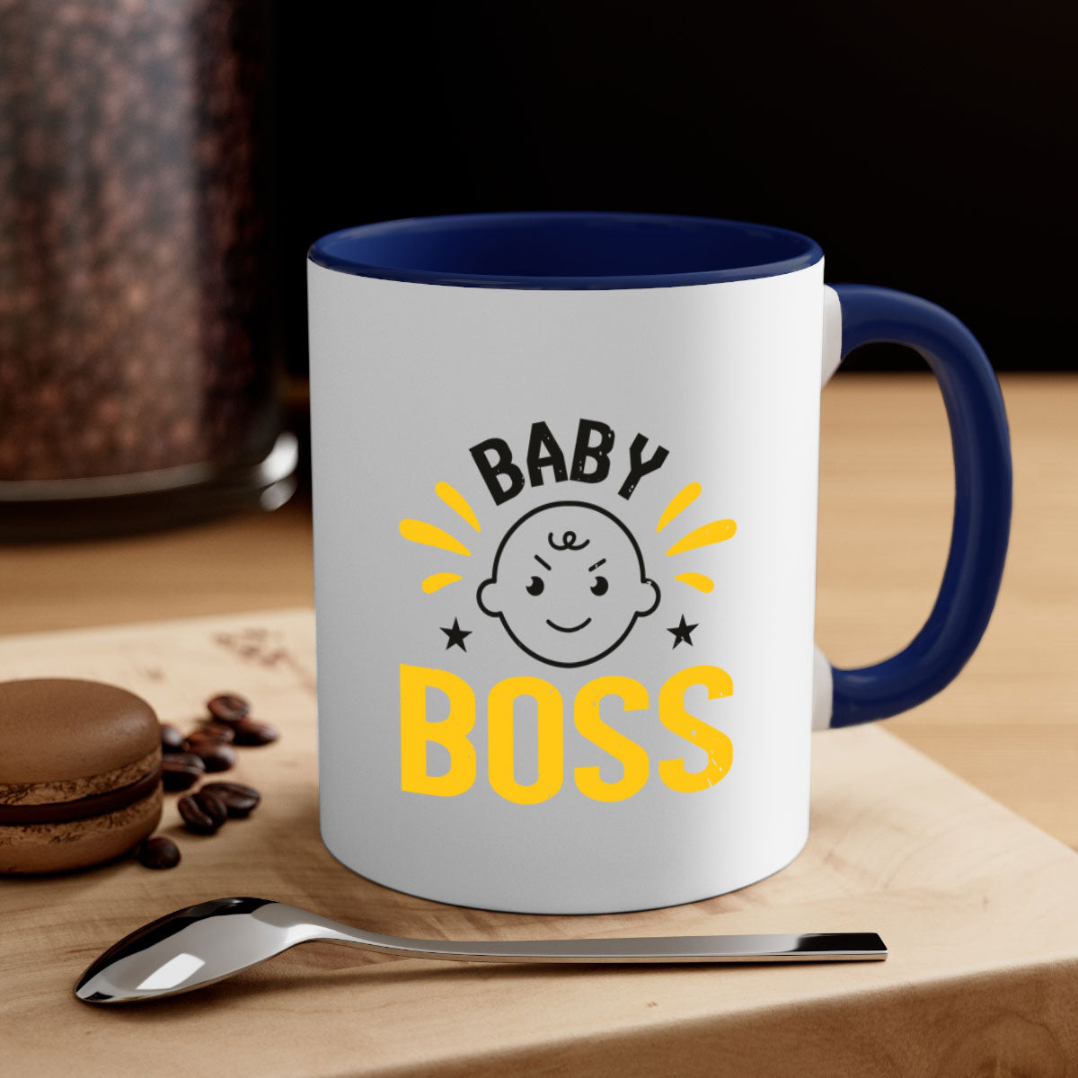 Baby Boss Style 6# Mug featuring a glossy finish, colored handle, and interior, available in multiple colors and sizes.