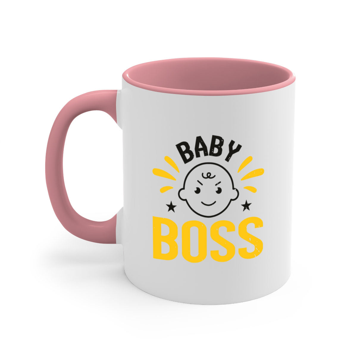 Baby Boss Style 6# Mug featuring a glossy finish, colored handle, and interior, available in multiple colors and sizes.
