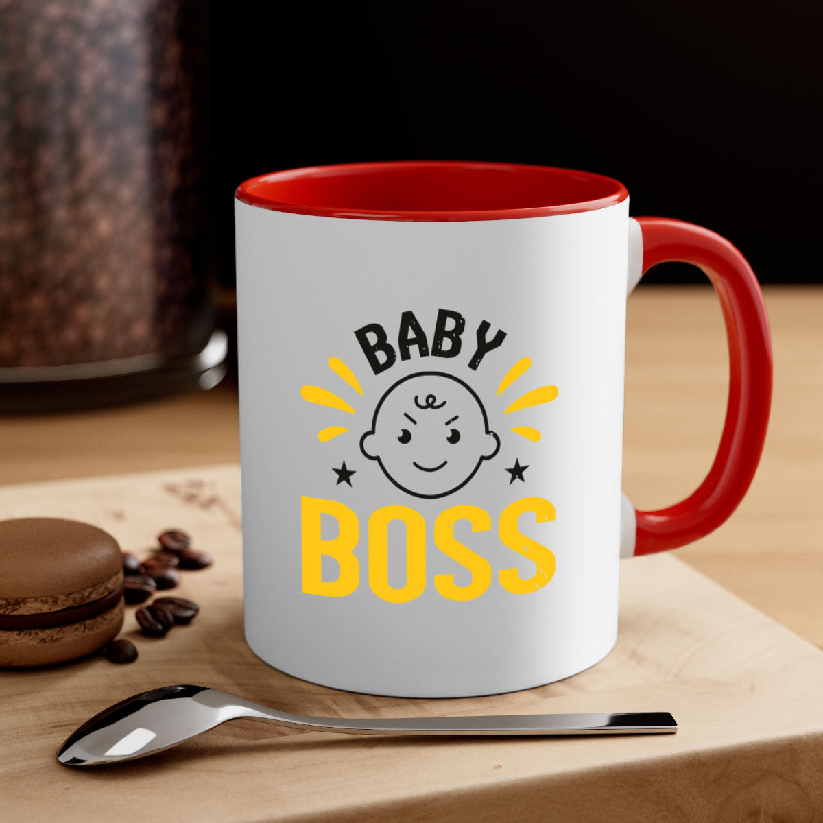 Baby Boss Style 6# Mug featuring a glossy finish, colored handle, and interior, available in multiple colors and sizes.