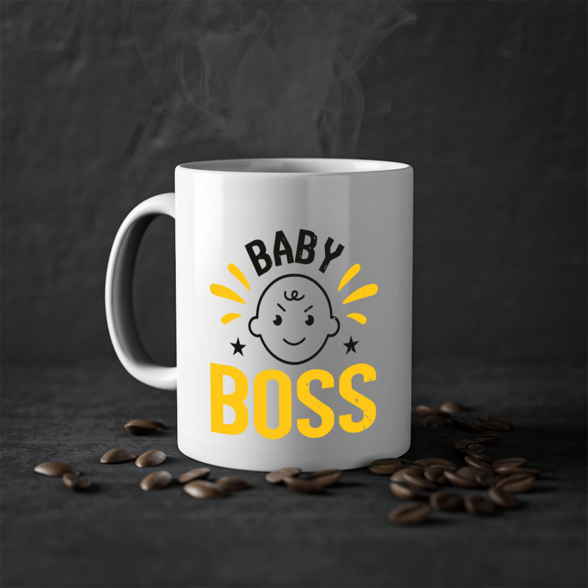 Baby Boss Style 6# Mug featuring a glossy finish, colored handle, and interior, available in multiple colors and sizes.