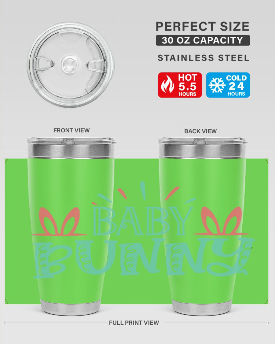 Baby Bunn 121# Easter Tumbler in 20oz and 30oz sizes, featuring double wall vacuum insulation and a stylish design.
