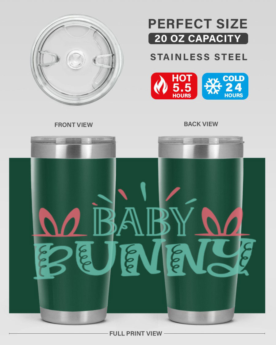 Baby Bunn 121# Easter Tumbler in 20oz and 30oz sizes, featuring double wall vacuum insulation and a stylish design.