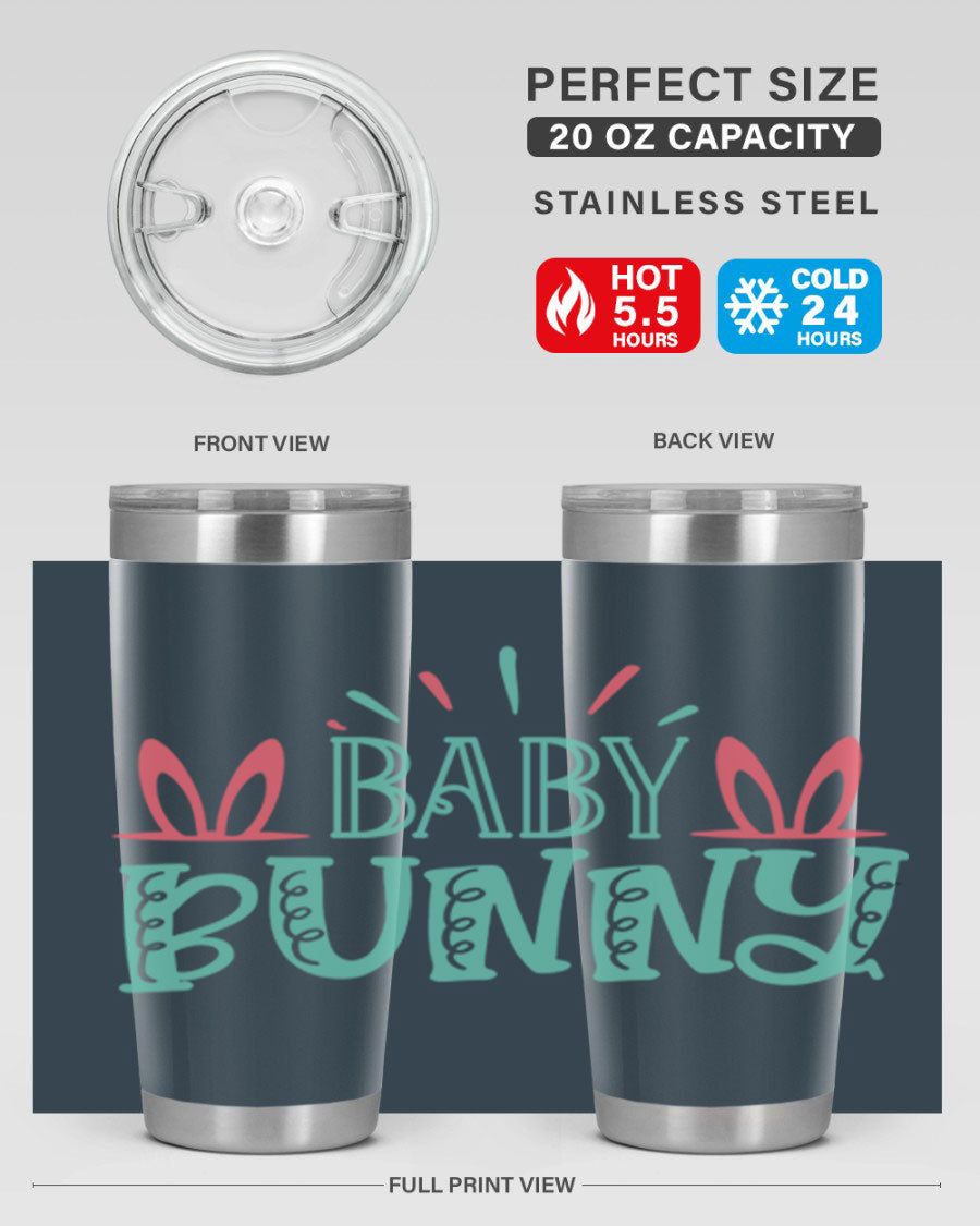 Baby Bunn 121# Easter Tumbler in 20oz and 30oz sizes, featuring double wall vacuum insulation and a stylish design.