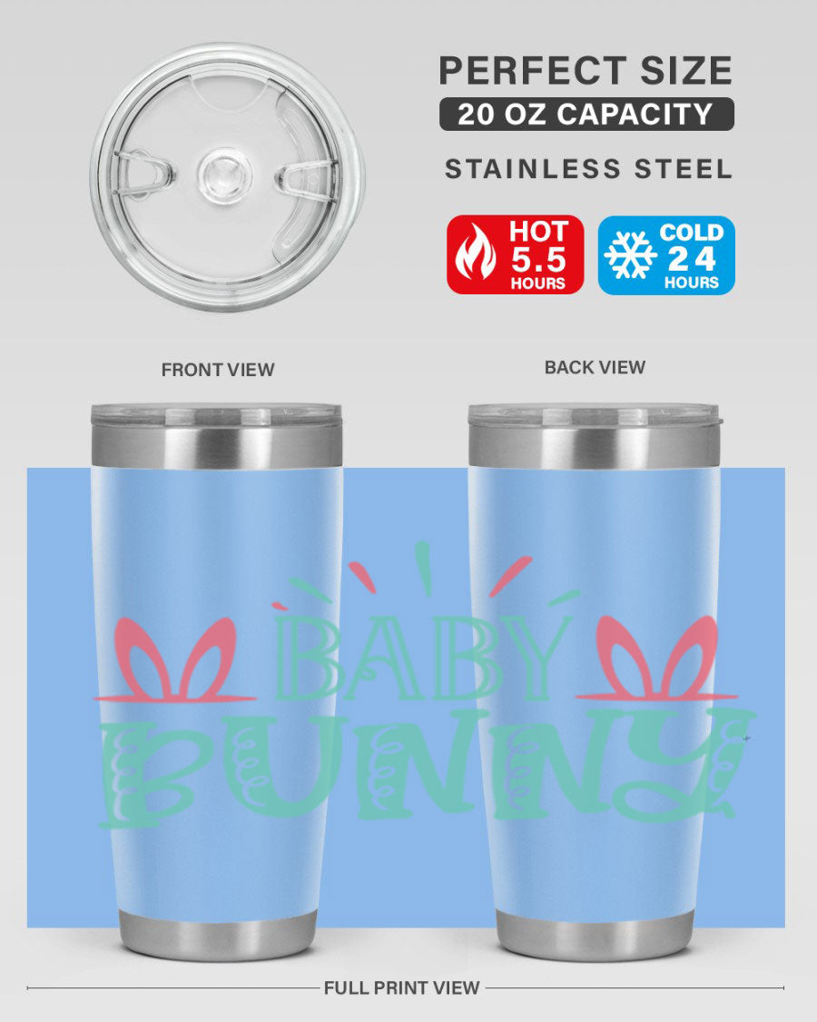 Baby Bunn 121# Easter Tumbler in 20oz and 30oz sizes, featuring double wall vacuum insulation and a stylish design.