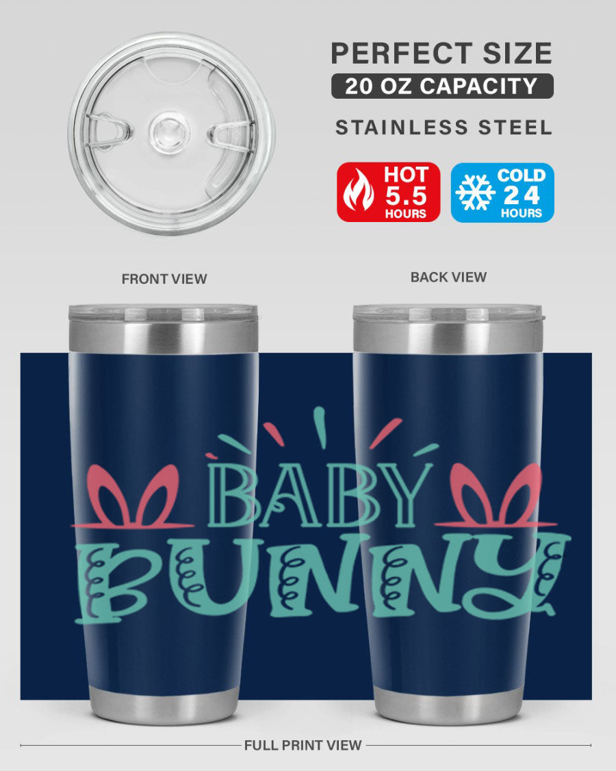 Baby Bunn 121# Easter Tumbler in 20oz and 30oz sizes, featuring double wall vacuum insulation and a stylish design.