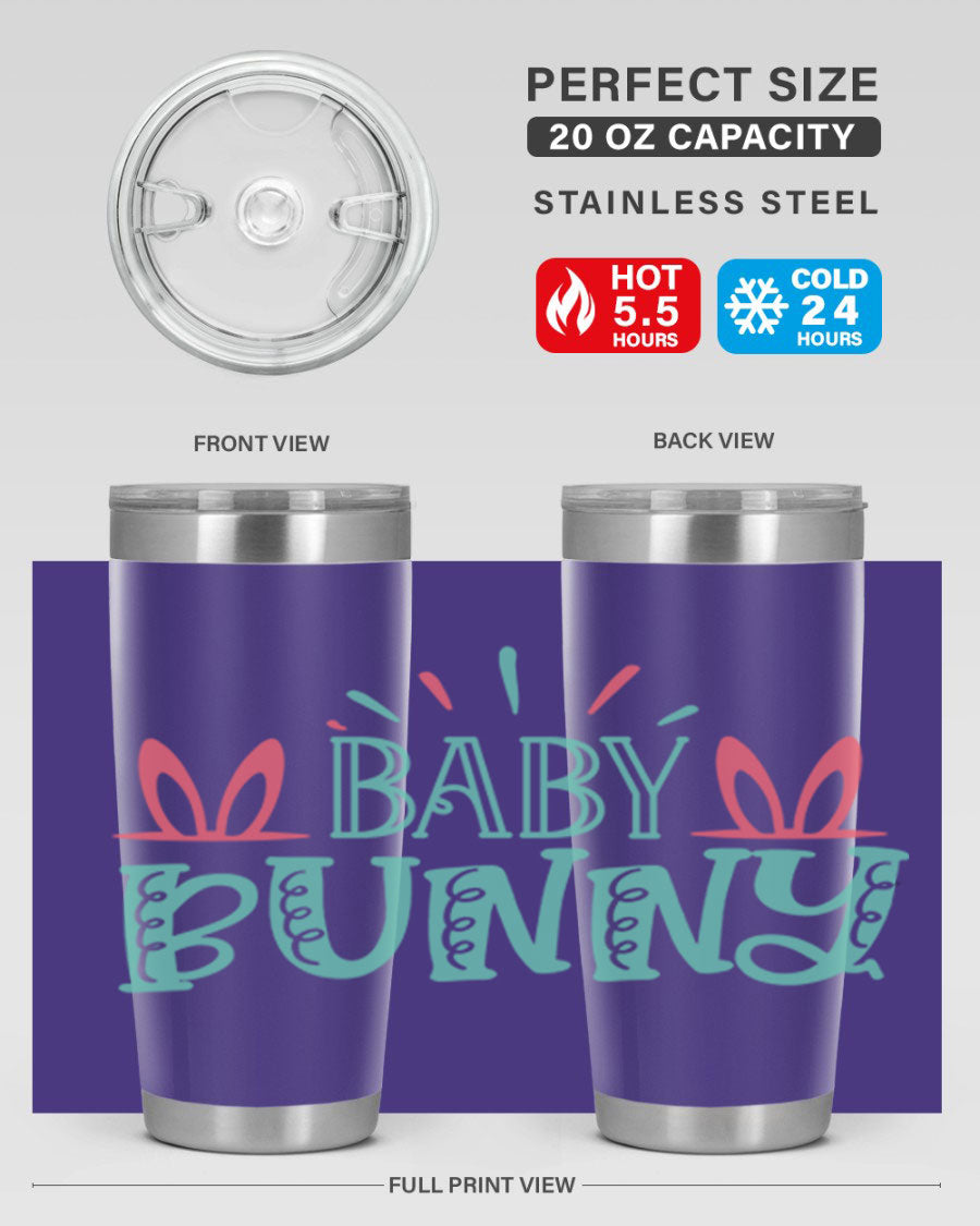 Baby Bunn 121# Easter Tumbler in 20oz and 30oz sizes, featuring double wall vacuum insulation and a stylish design.