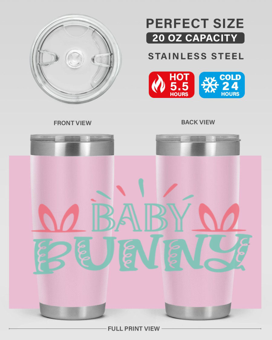 Baby Bunn 121# Easter Tumbler in 20oz and 30oz sizes, featuring double wall vacuum insulation and a stylish design.