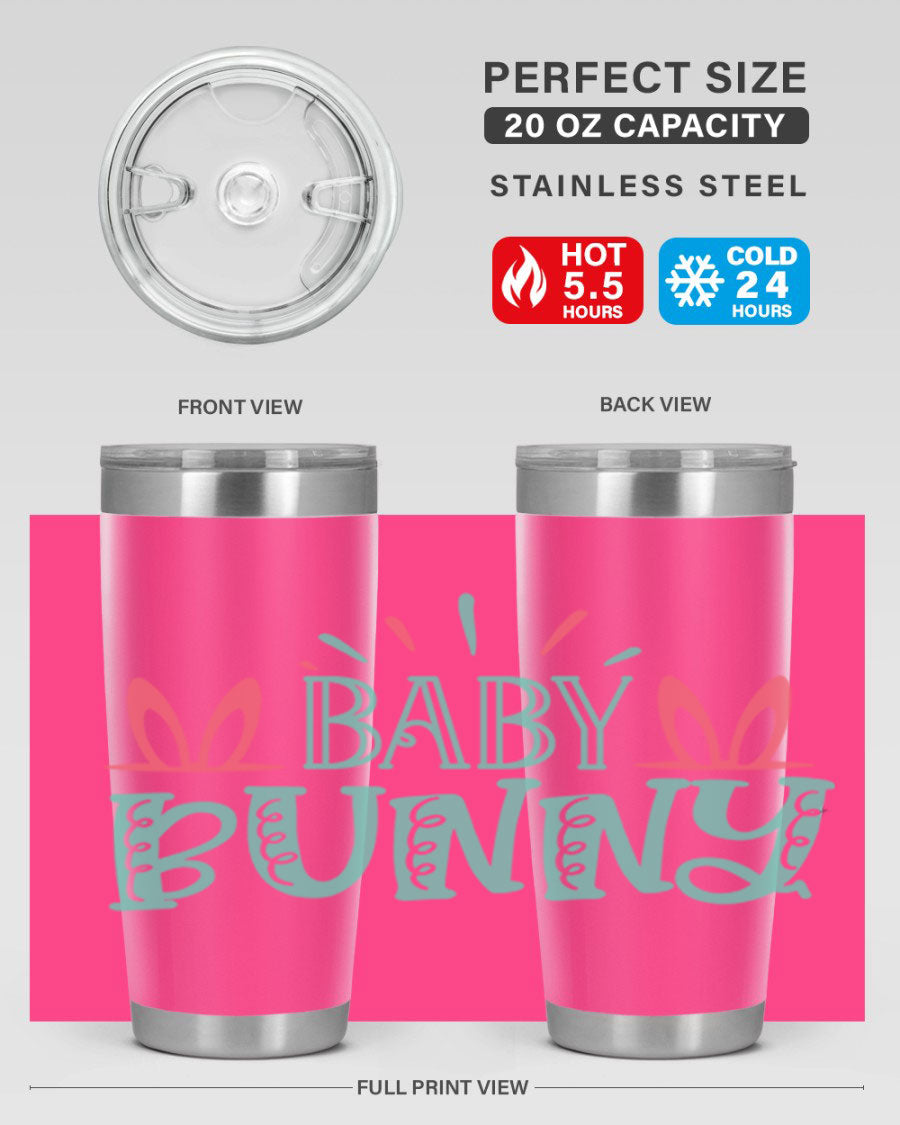 Baby Bunn 121# Easter Tumbler in 20oz and 30oz sizes, featuring double wall vacuum insulation and a stylish design.