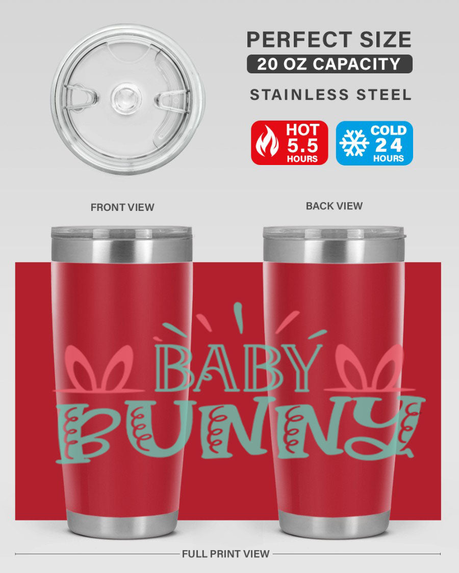 Baby Bunn 121# Easter Tumbler in 20oz and 30oz sizes, featuring double wall vacuum insulation and a stylish design.