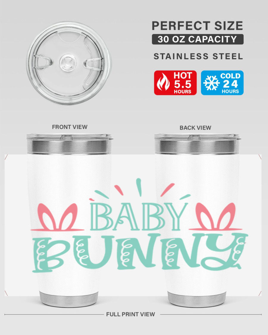 Baby Bunn 121# Easter Tumbler in 20oz and 30oz sizes, featuring double wall vacuum insulation and a stylish design.