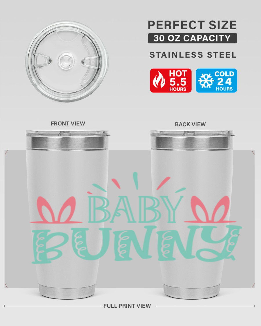 Baby Bunn 121# Easter Tumbler in 20oz and 30oz sizes, featuring double wall vacuum insulation and a stylish design.