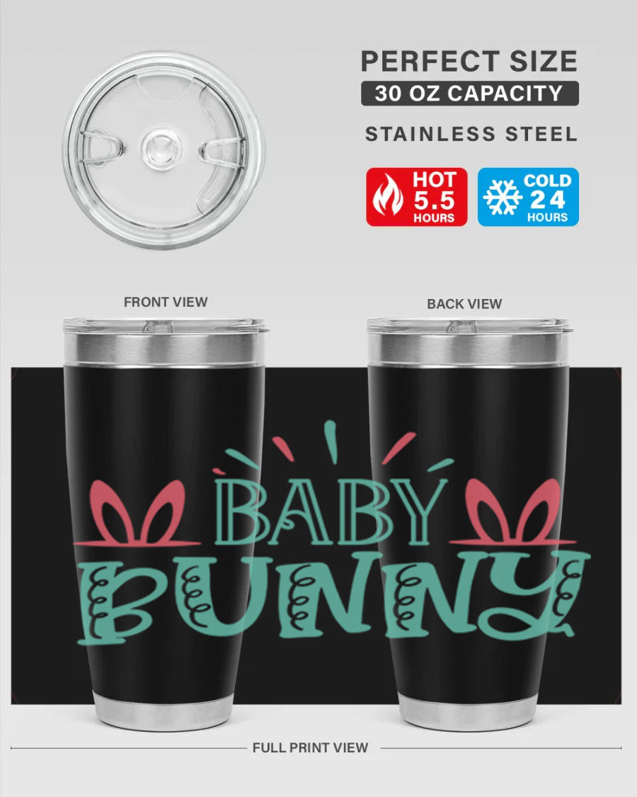 Baby Bunn 121# Easter Tumbler in 20oz and 30oz sizes, featuring double wall vacuum insulation and a stylish design.