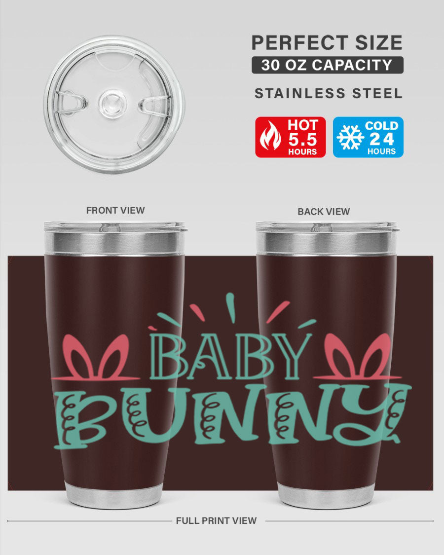 Baby Bunn 121# Easter Tumbler in 20oz and 30oz sizes, featuring double wall vacuum insulation and a stylish design.