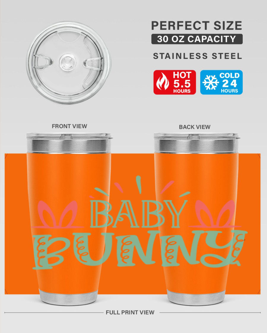 Baby Bunn 121# Easter Tumbler in 20oz and 30oz sizes, featuring double wall vacuum insulation and a stylish design.