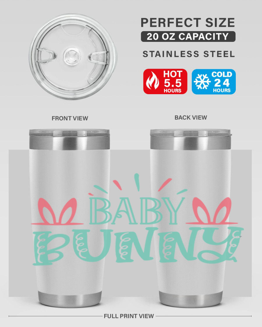 Baby Bunn 121# Easter Tumbler in 20oz and 30oz sizes, featuring double wall vacuum insulation and a stylish design.