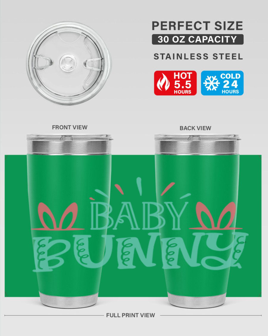 Baby Bunn 121# Easter Tumbler in 20oz and 30oz sizes, featuring double wall vacuum insulation and a stylish design.