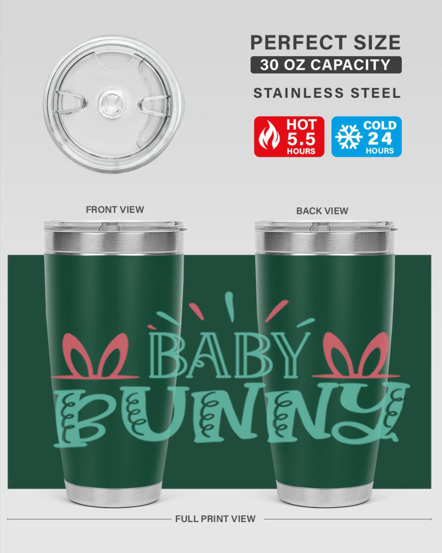 Baby Bunn 121# Easter Tumbler in 20oz and 30oz sizes, featuring double wall vacuum insulation and a stylish design.