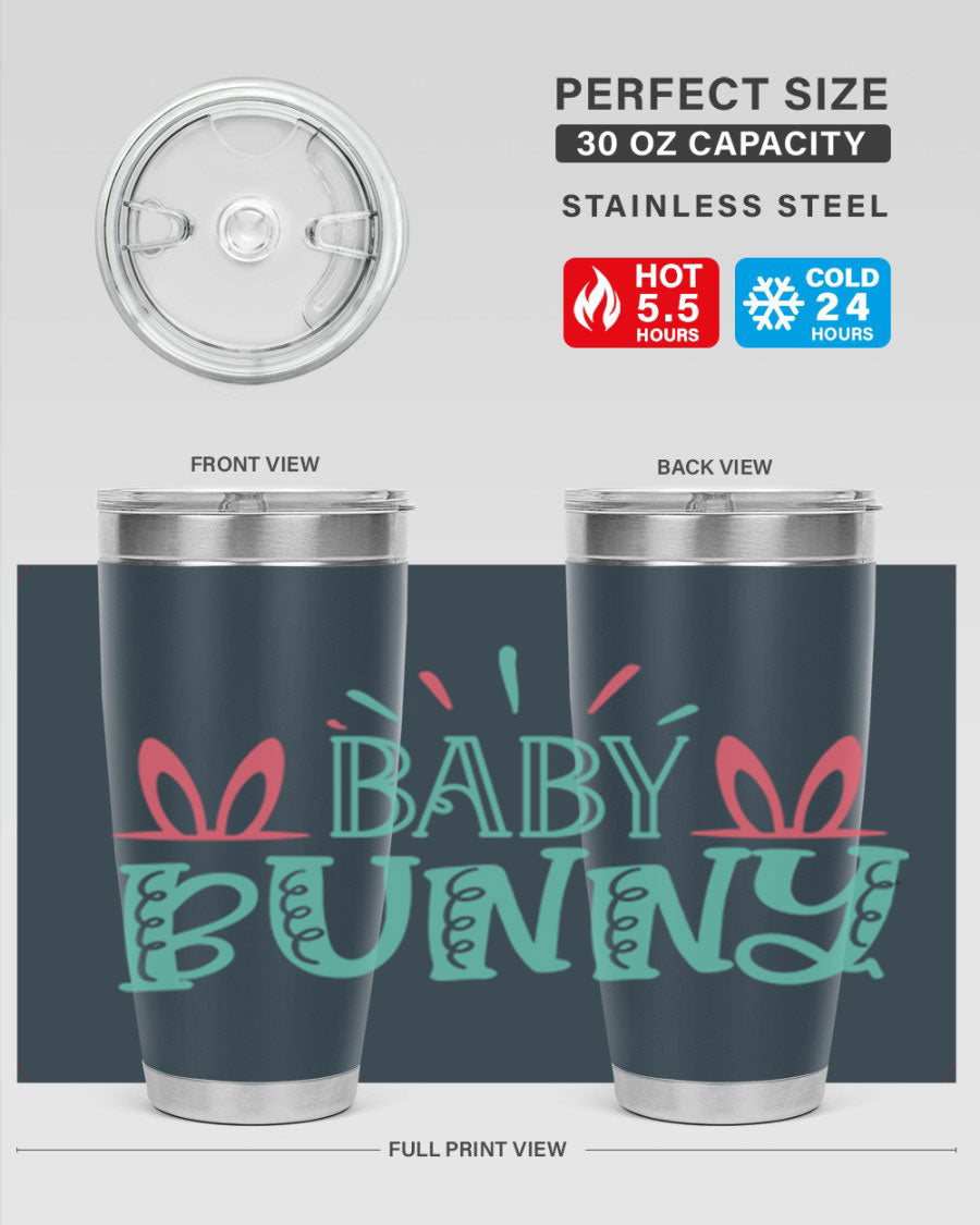 Baby Bunn 121# Easter Tumbler in 20oz and 30oz sizes, featuring double wall vacuum insulation and a stylish design.