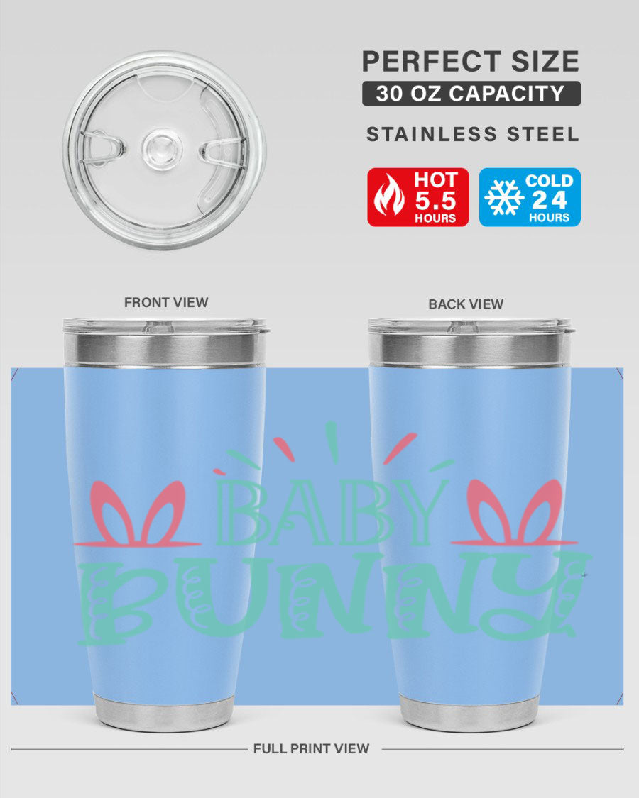 Baby Bunn 121# Easter Tumbler in 20oz and 30oz sizes, featuring double wall vacuum insulation and a stylish design.
