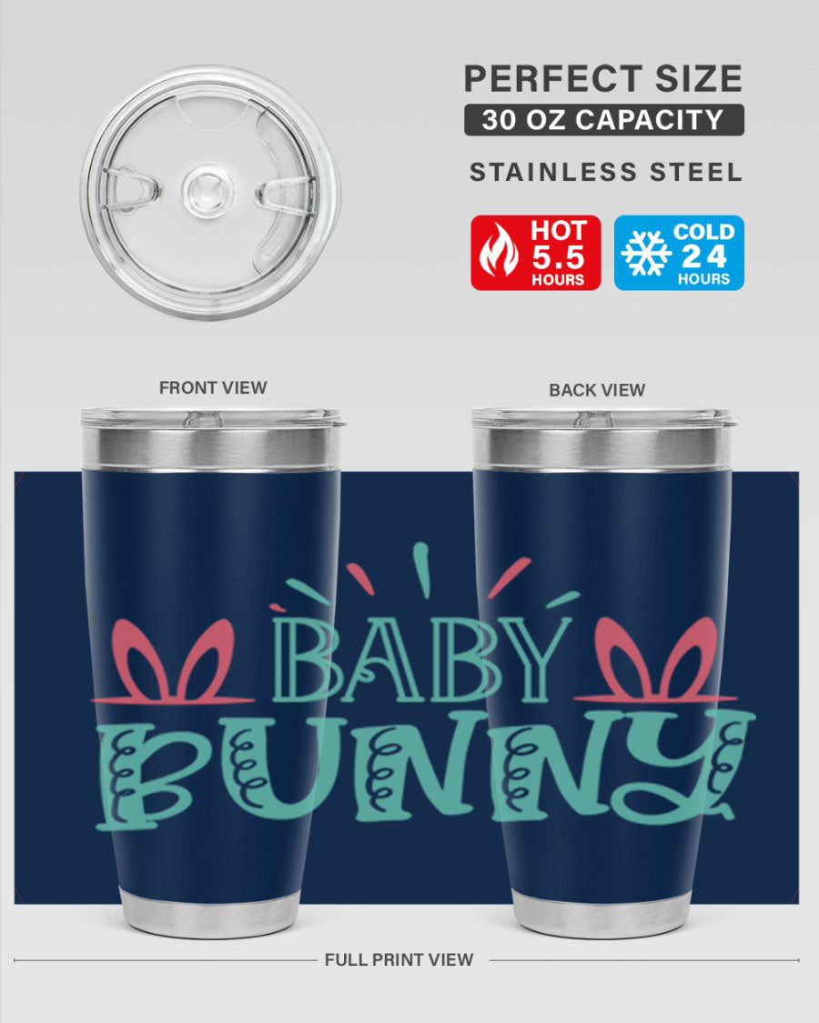 Baby Bunn 121# Easter Tumbler in 20oz and 30oz sizes, featuring double wall vacuum insulation and a stylish design.