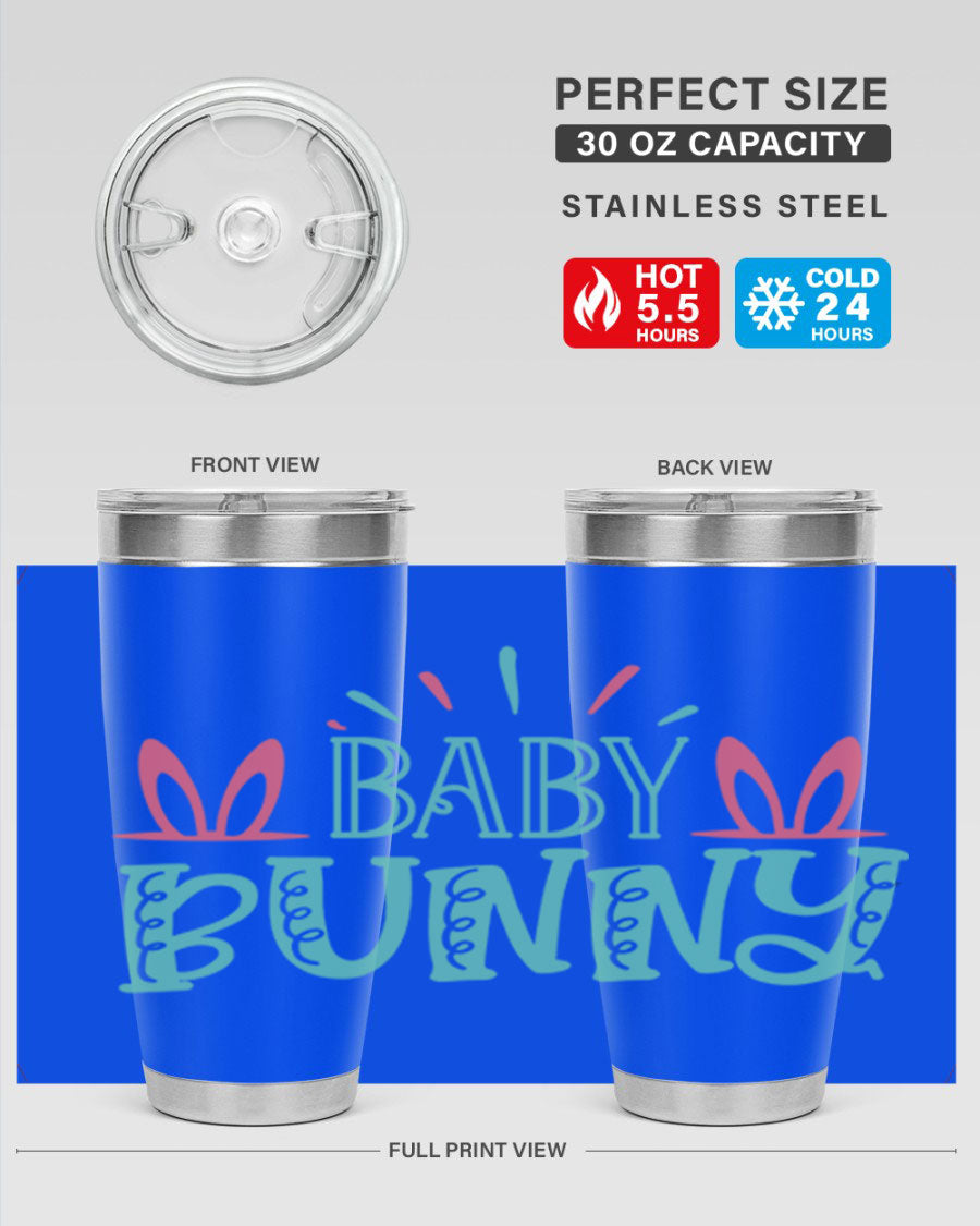 Baby Bunn 121# Easter Tumbler in 20oz and 30oz sizes, featuring double wall vacuum insulation and a stylish design.