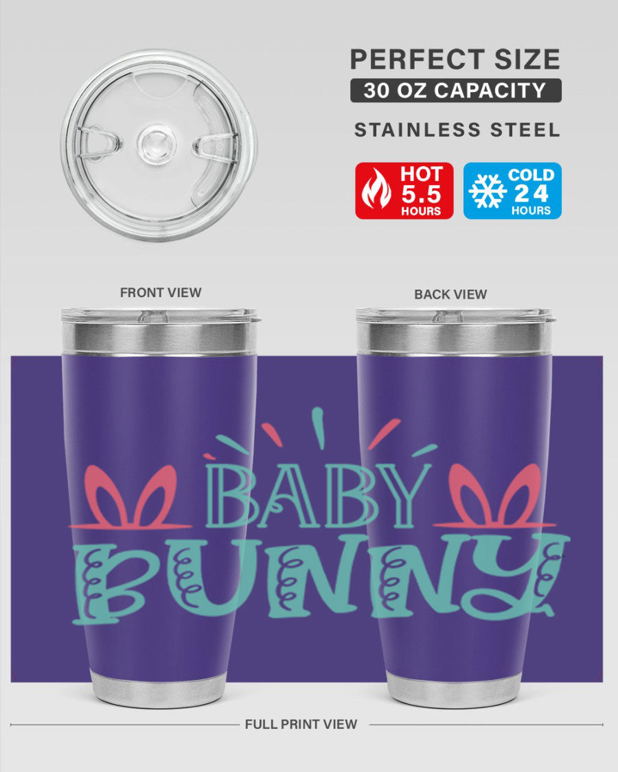 Baby Bunn 121# Easter Tumbler in 20oz and 30oz sizes, featuring double wall vacuum insulation and a stylish design.