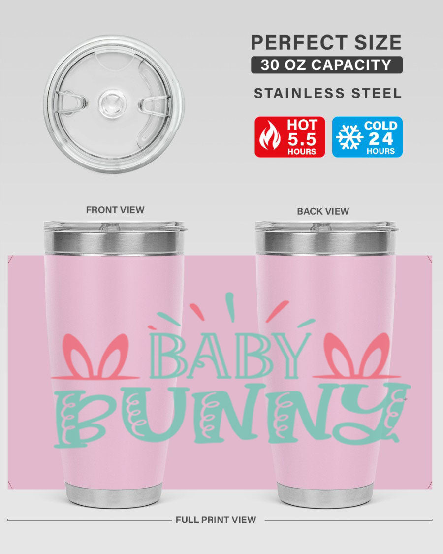 Baby Bunn 121# Easter Tumbler in 20oz and 30oz sizes, featuring double wall vacuum insulation and a stylish design.
