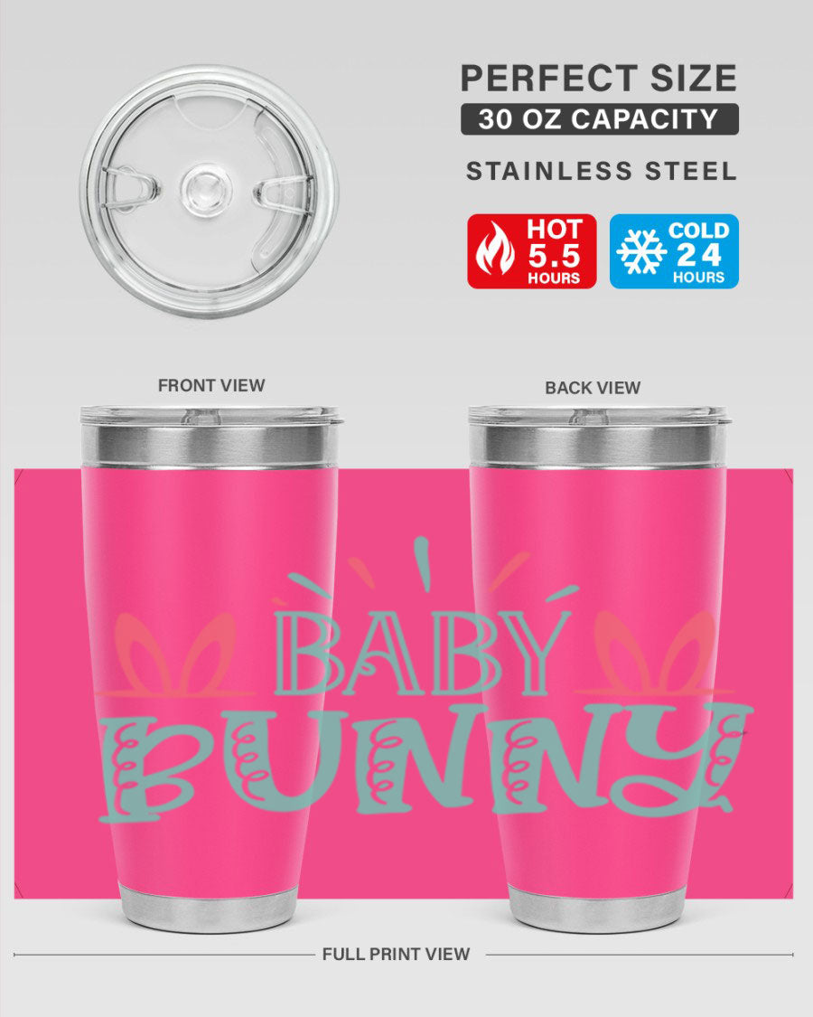 Baby Bunn 121# Easter Tumbler in 20oz and 30oz sizes, featuring double wall vacuum insulation and a stylish design.