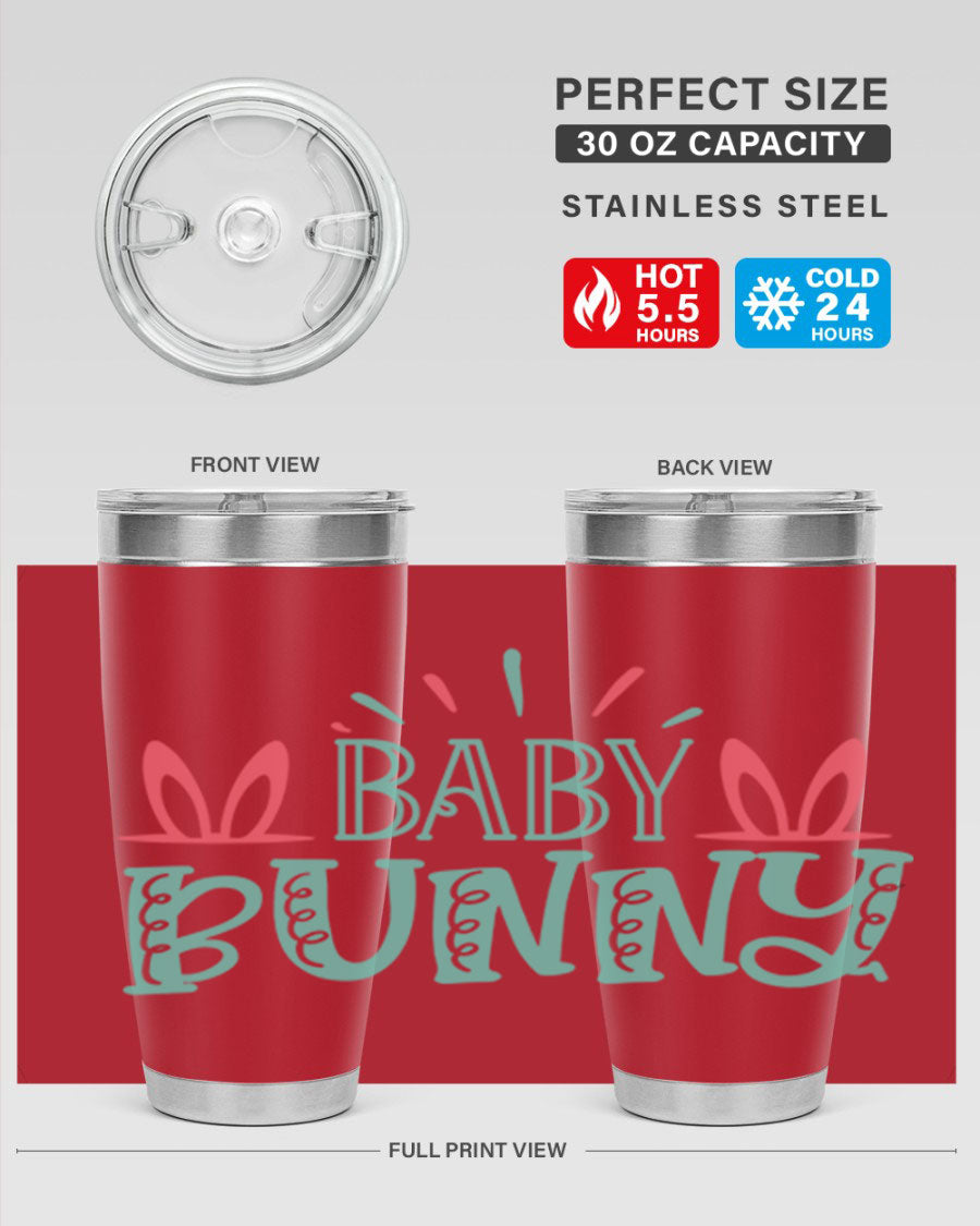 Baby Bunn 121# Easter Tumbler in 20oz and 30oz sizes, featuring double wall vacuum insulation and a stylish design.