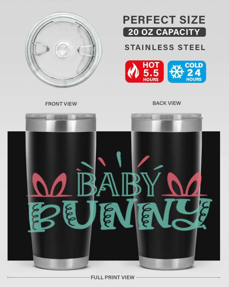 Baby Bunn 121# Easter Tumbler in 20oz and 30oz sizes, featuring double wall vacuum insulation and a stylish design.