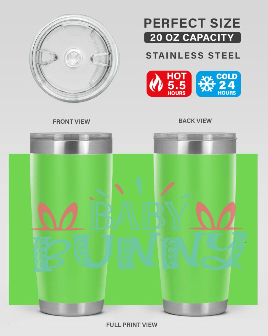 Baby Bunn 121# Easter Tumbler in 20oz and 30oz sizes, featuring double wall vacuum insulation and a stylish design.