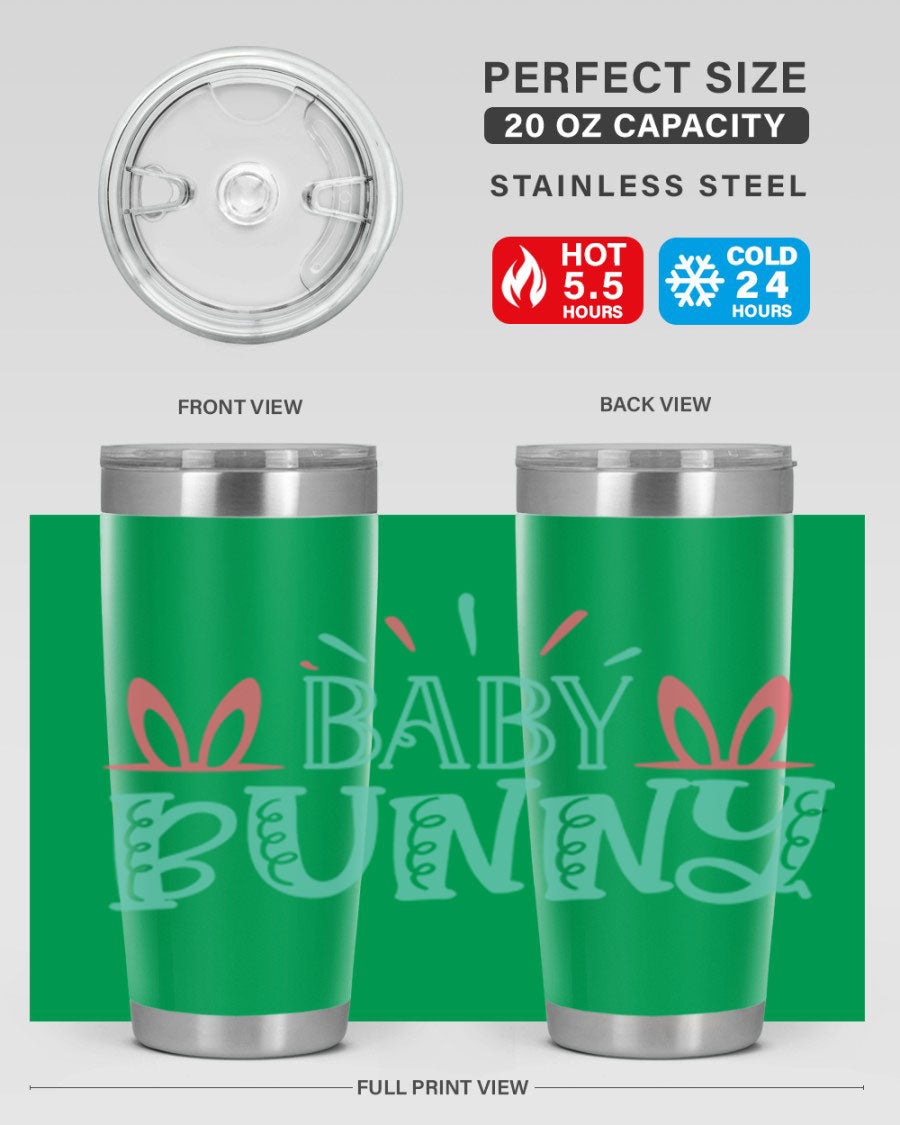 Baby Bunn 121# Easter Tumbler in 20oz and 30oz sizes, featuring double wall vacuum insulation and a stylish design.