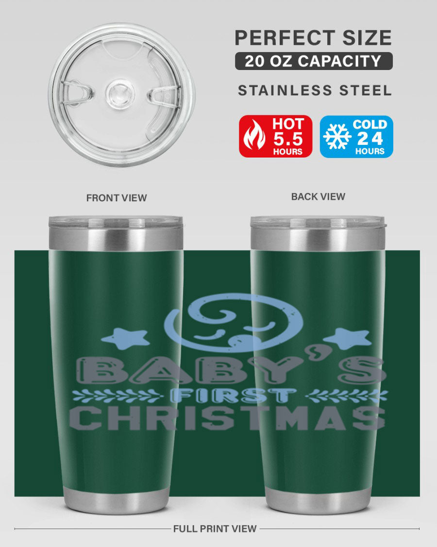 Baby First Christmas Style 2# tumbler, 20oz double wall vacuum stainless steel with festive design, perfect for hot and cold beverages.