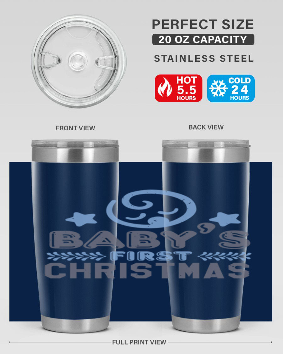 Baby First Christmas Style 2# tumbler, 20oz double wall vacuum stainless steel with festive design, perfect for hot and cold beverages.