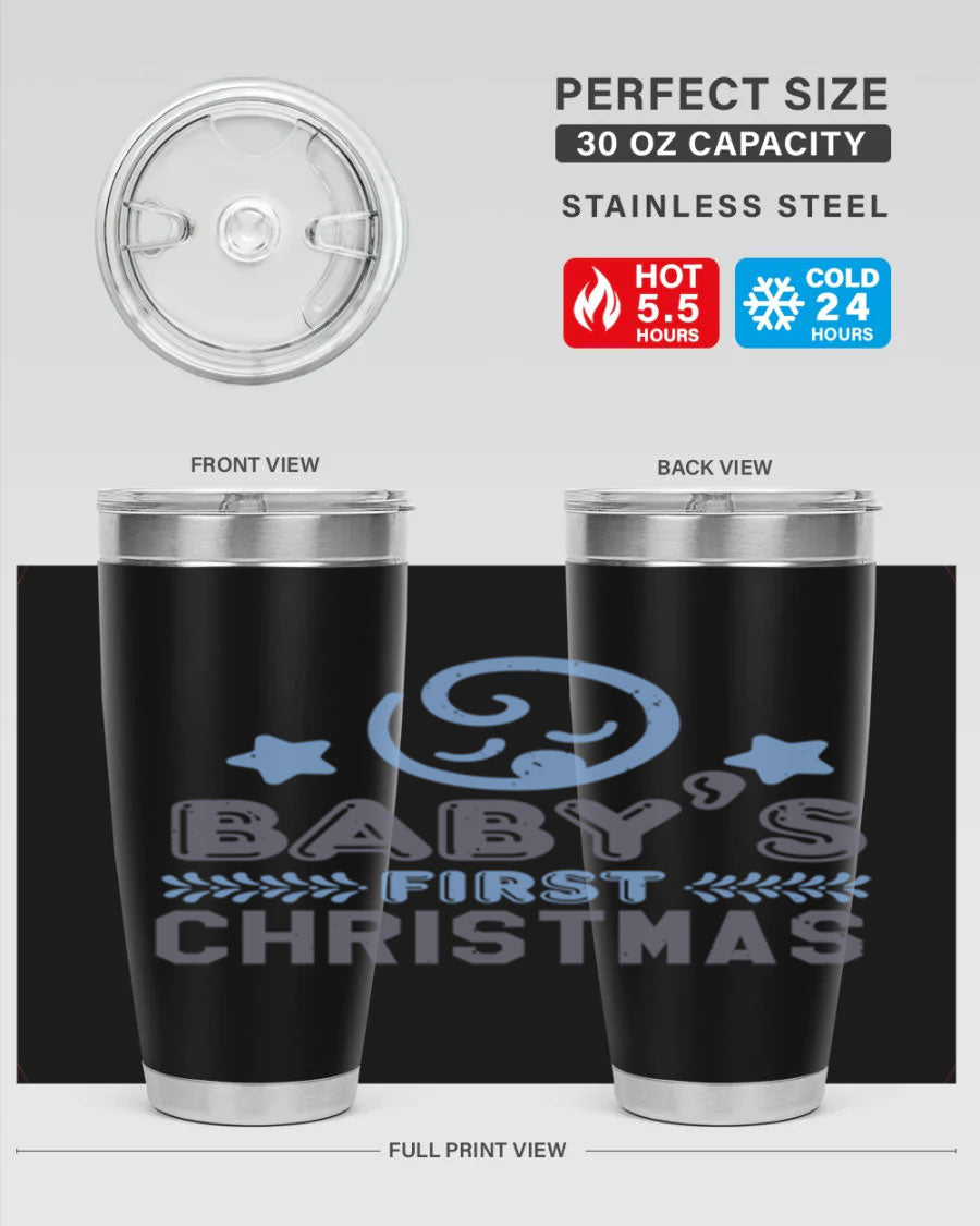 Baby First Christmas Style 2# tumbler, 20oz double wall vacuum stainless steel with festive design, perfect for hot and cold beverages.