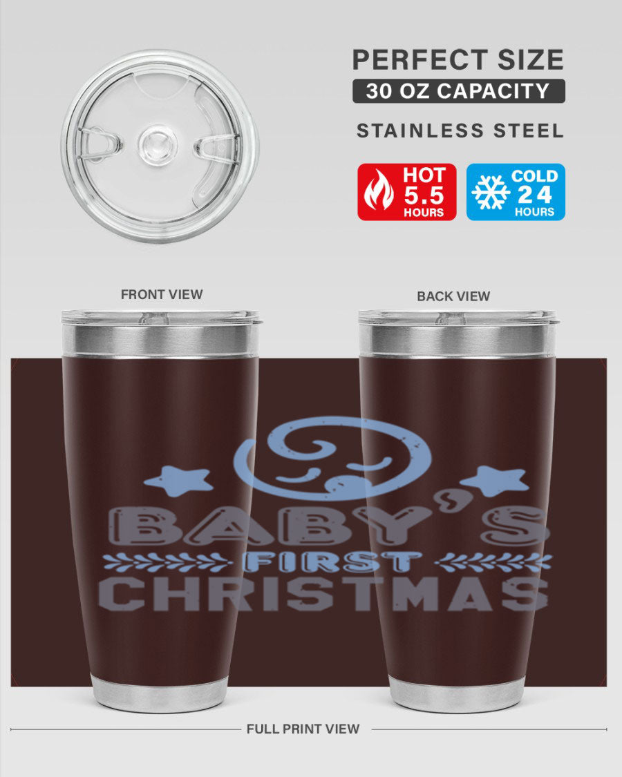Baby First Christmas Style 2# tumbler, 20oz double wall vacuum stainless steel with festive design, perfect for hot and cold beverages.